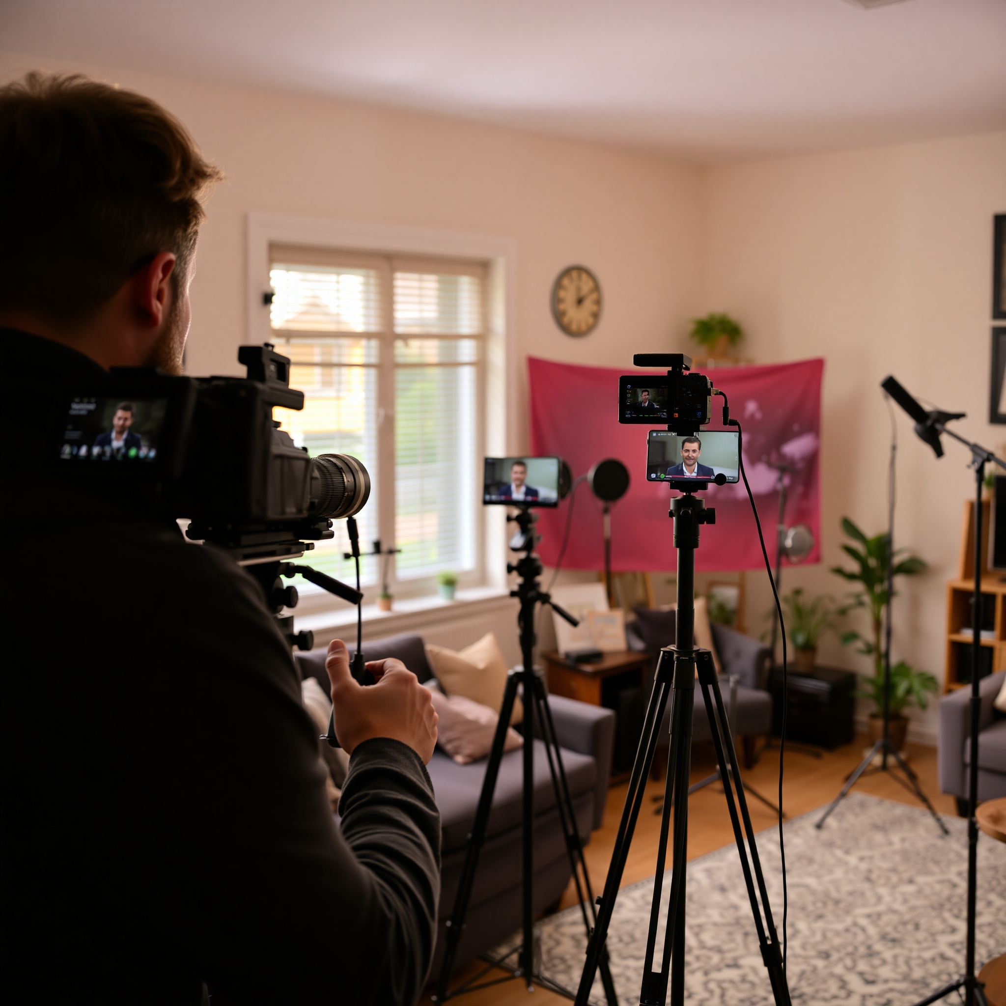 YouTuber recording video content in professional home studio