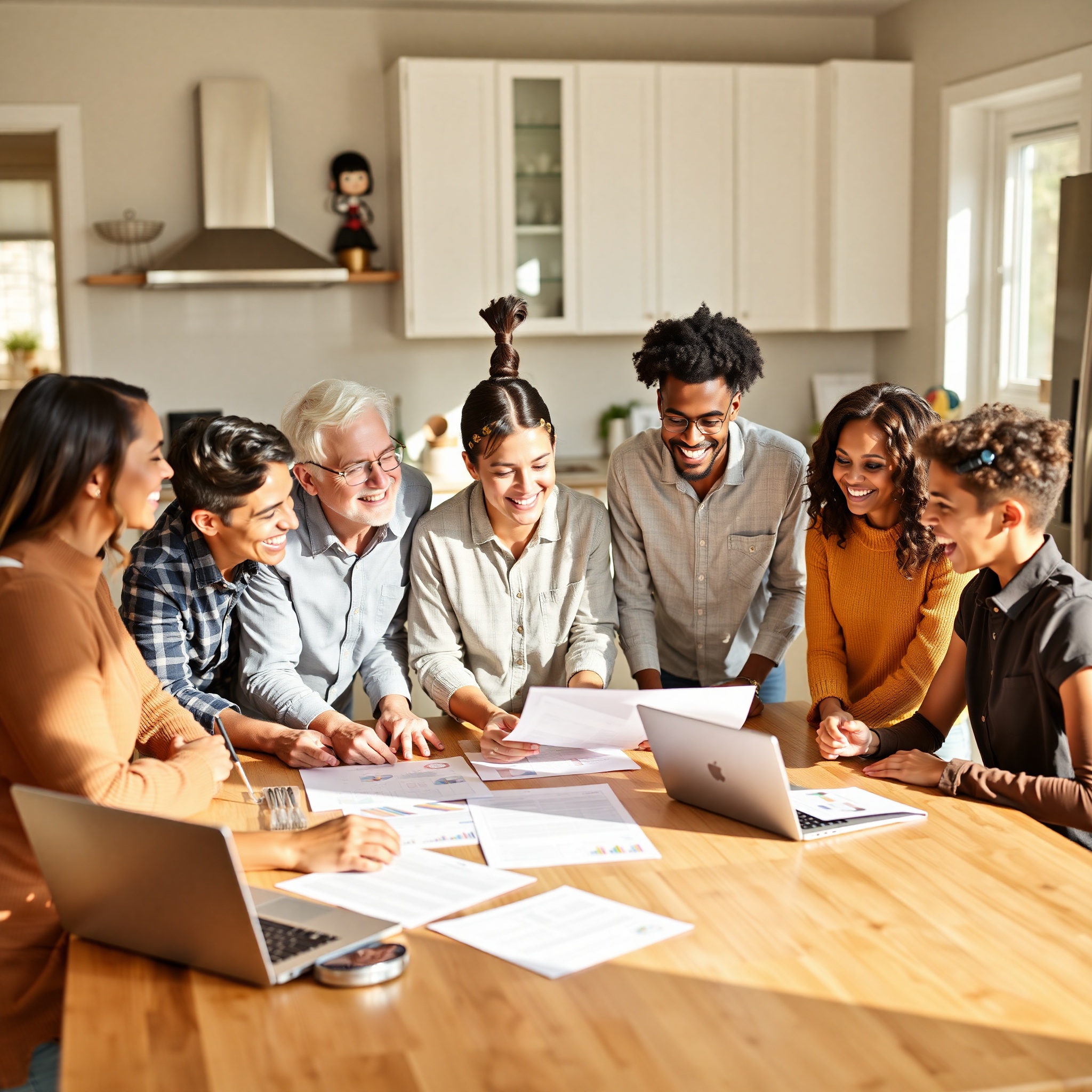Canadian family reviewing financial planning documents together at home
