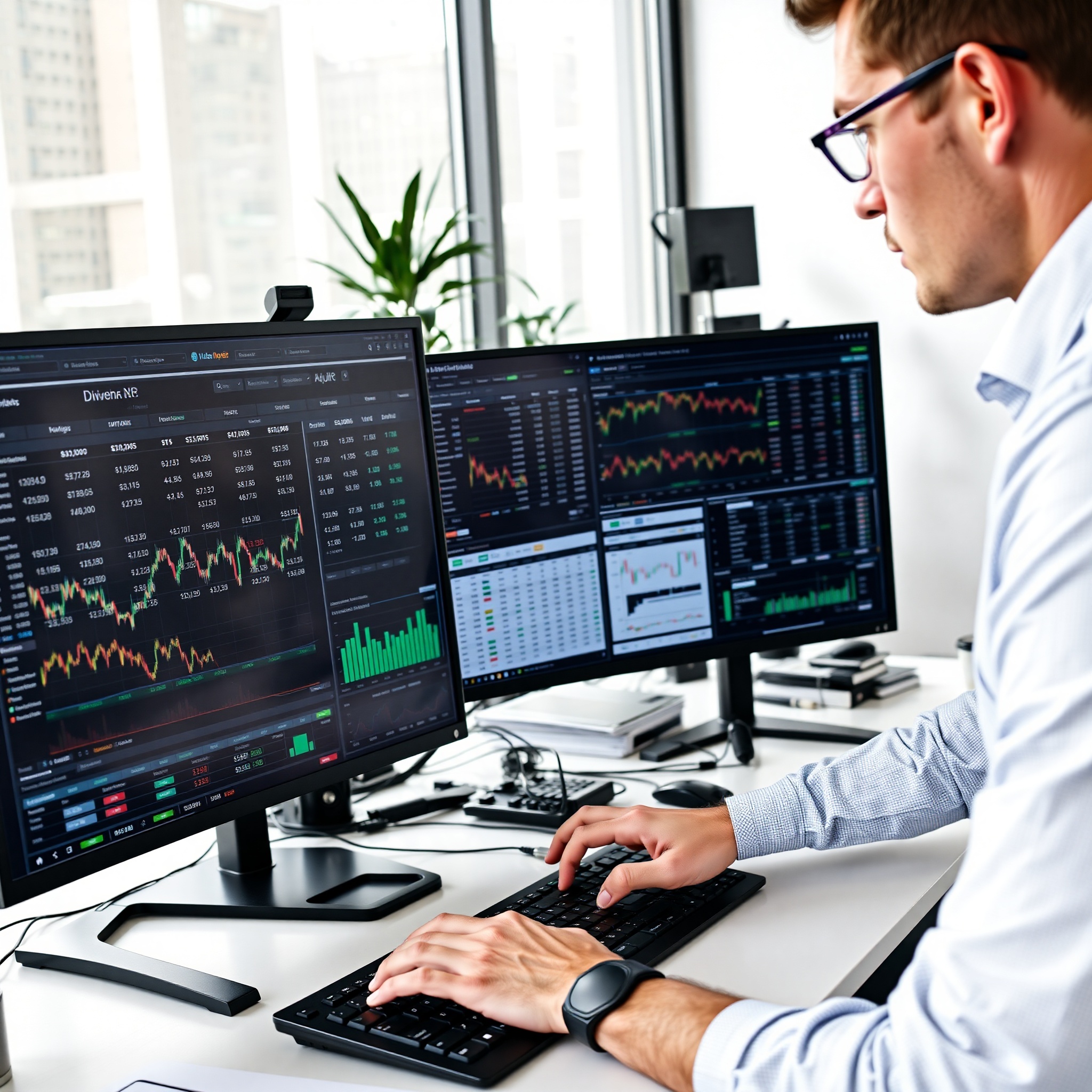 Professional investment portfolio analysis on computer screen with financial charts