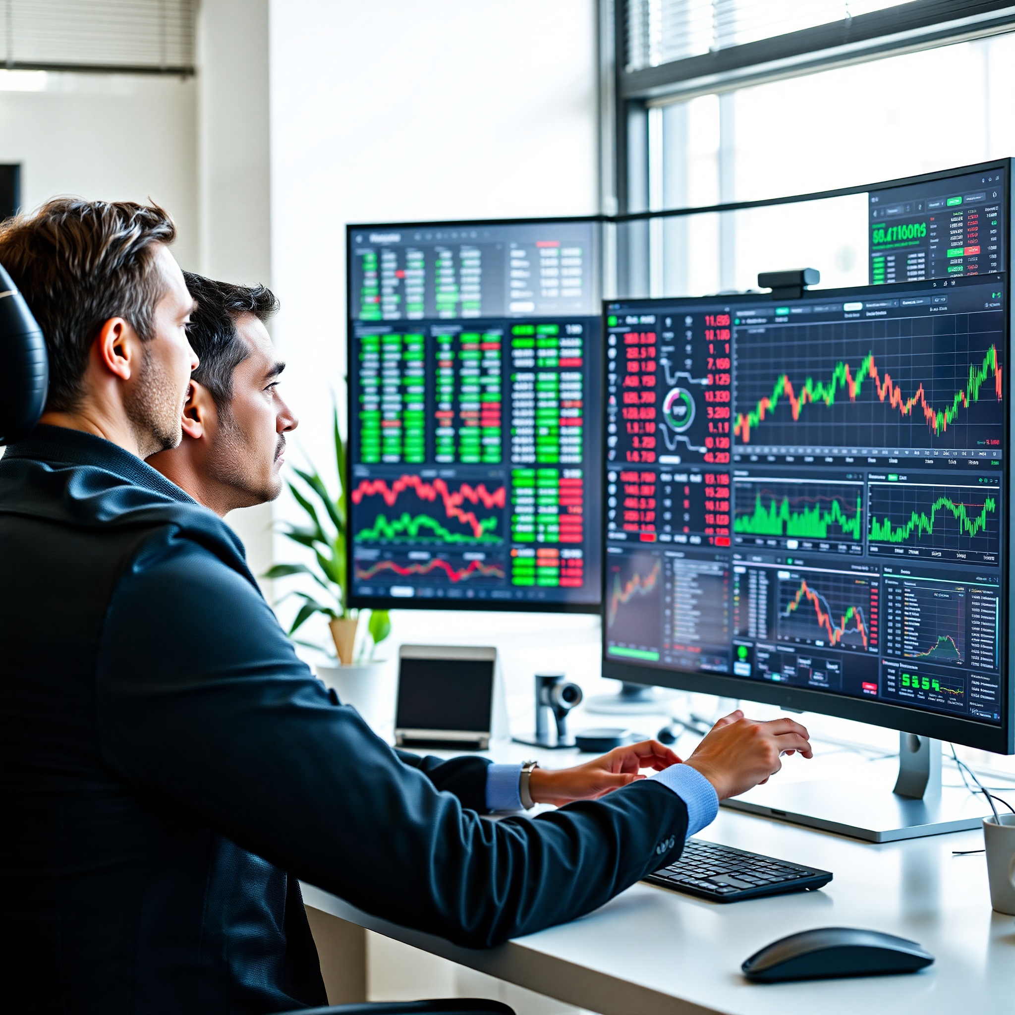 Professional analyzing dividend stocks on financial dashboard with charts and graphs