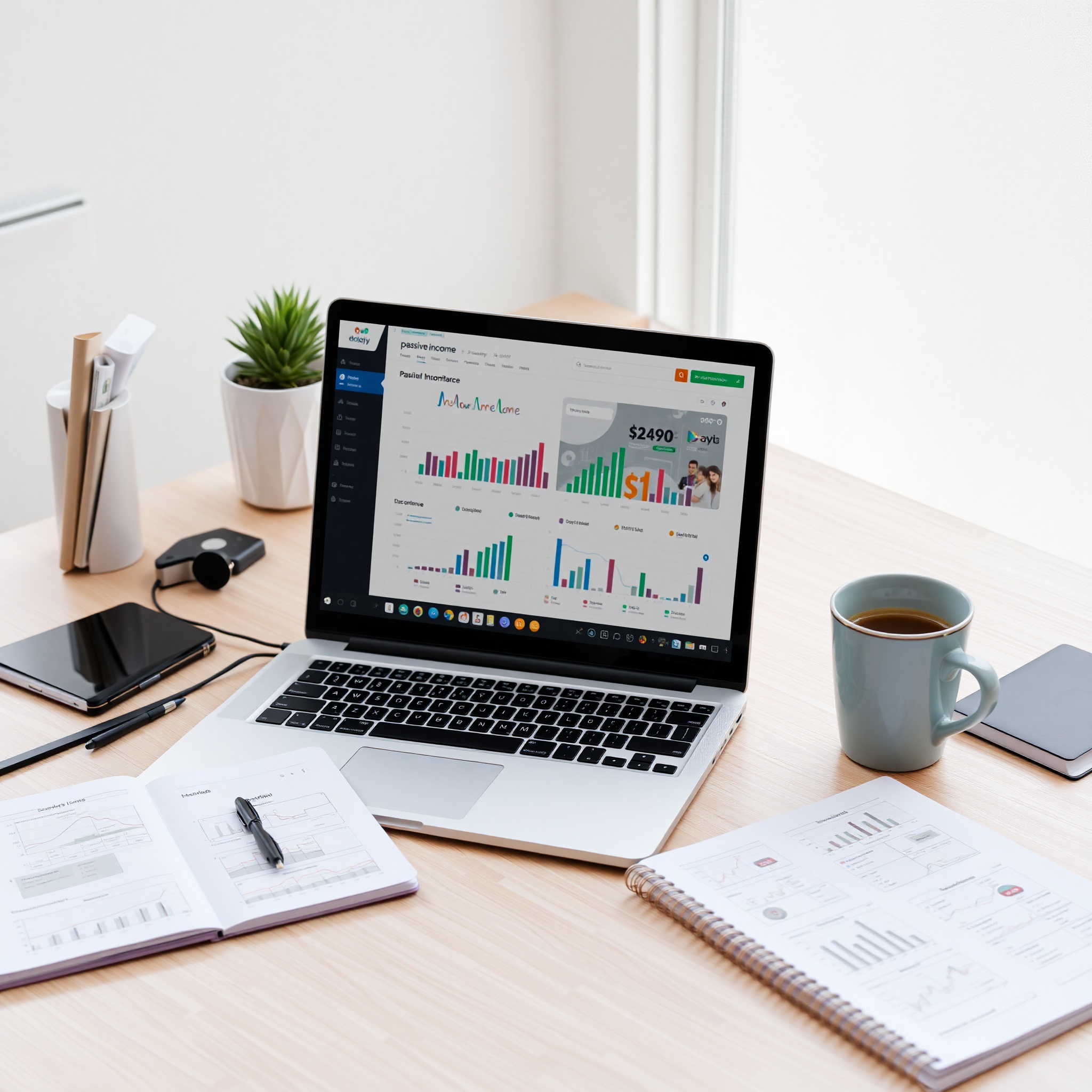 Professional e-commerce workspace with laptop and analytics dashboard